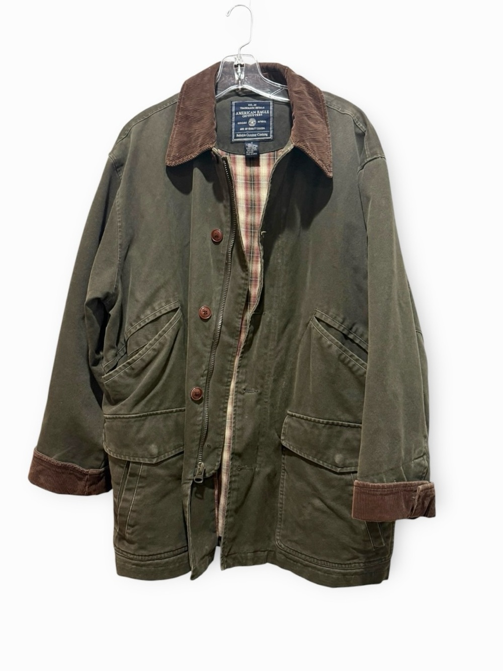 American Eagle Outfitters Barn Jacket Olive & Dark Brown Corduroy Size Medium